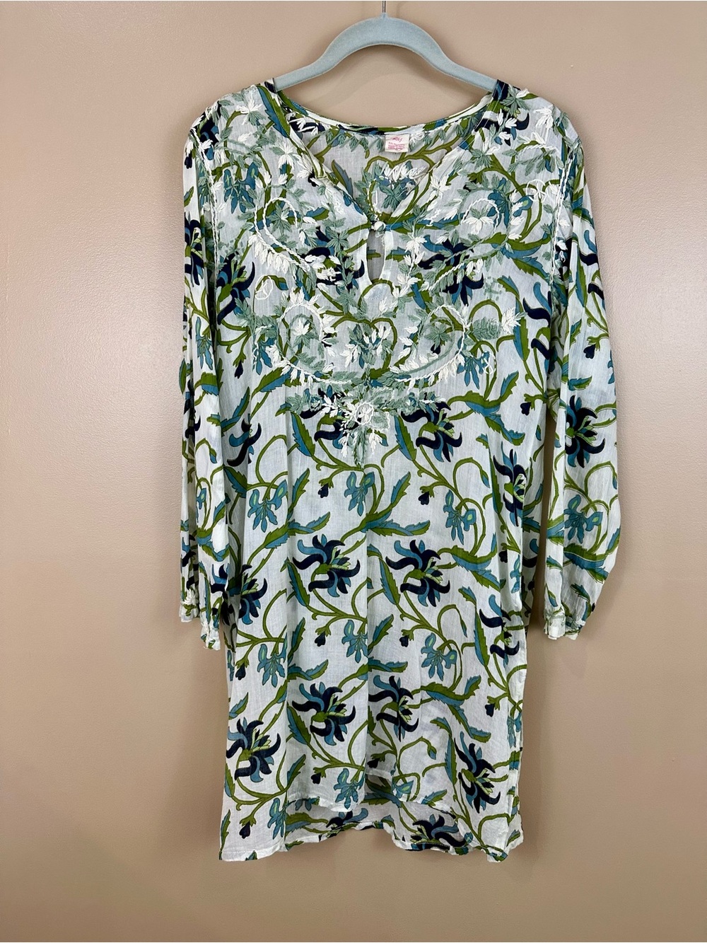 Raj Floral Embroidered Cotton Tunic Medium Lagenlook Festival Lightweight Artsy